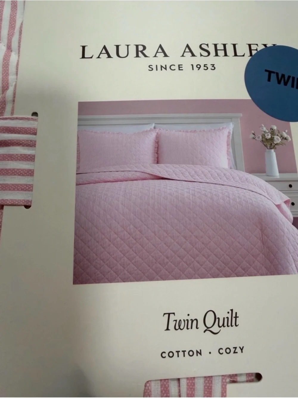 Laura Ashley Pink and White Striped Twin Quilt